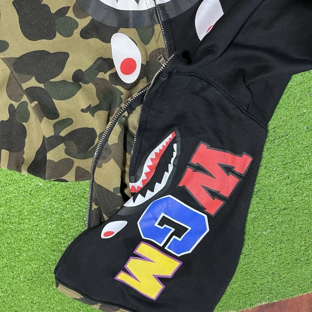 Bape A Bathing Ape Shark Hoodie LG WGM Tiger Camo Color Block Full Zip EUC - Picture 6 of 13
